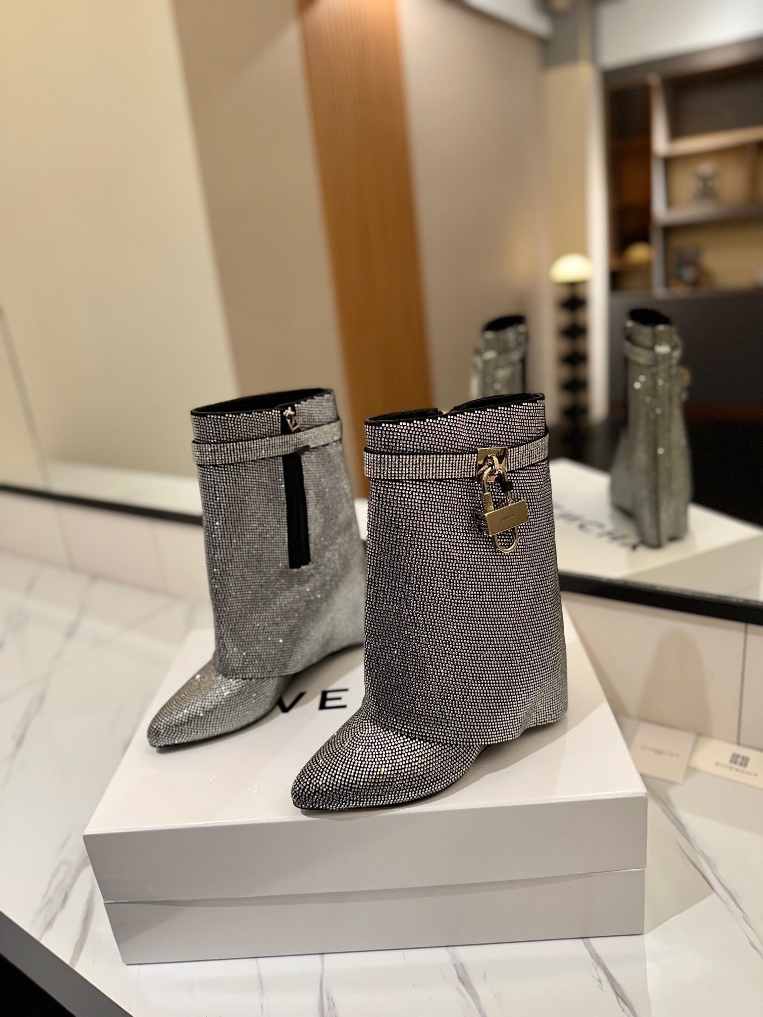 Crystal Shark Padlock Boots