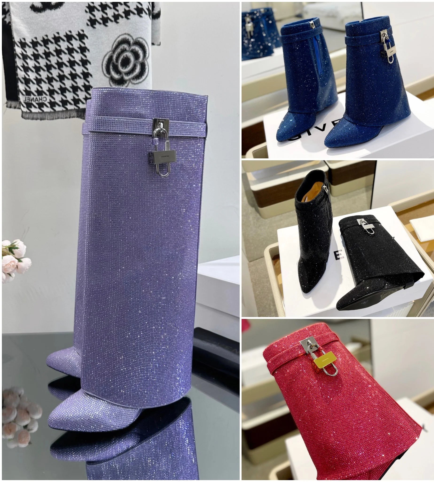 Crystal Shark Padlock Boots