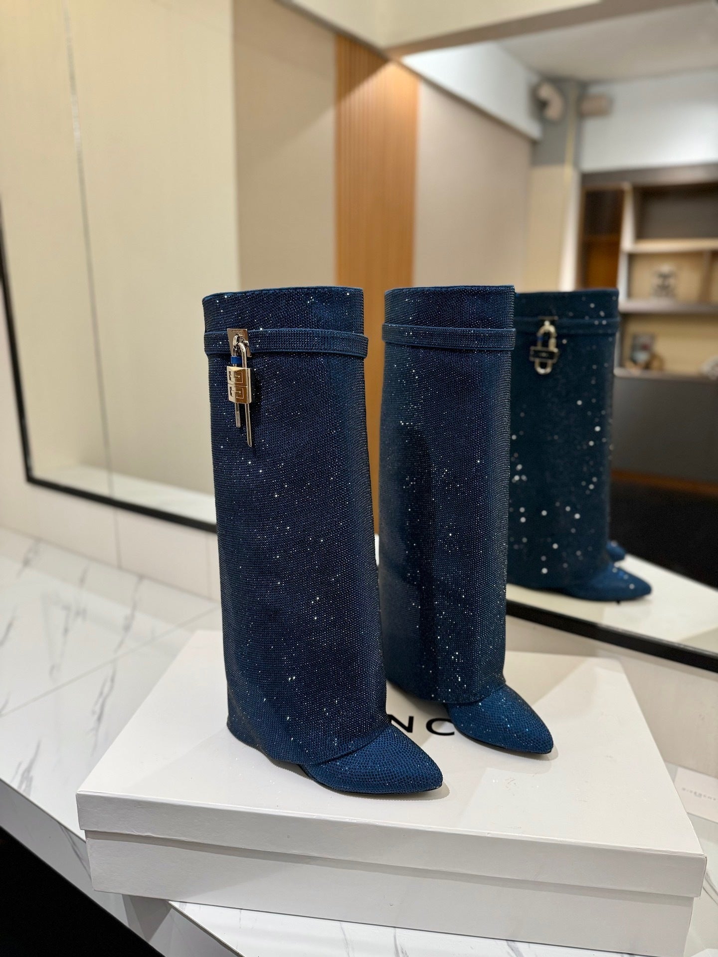 Crystal Shark Padlock Boots