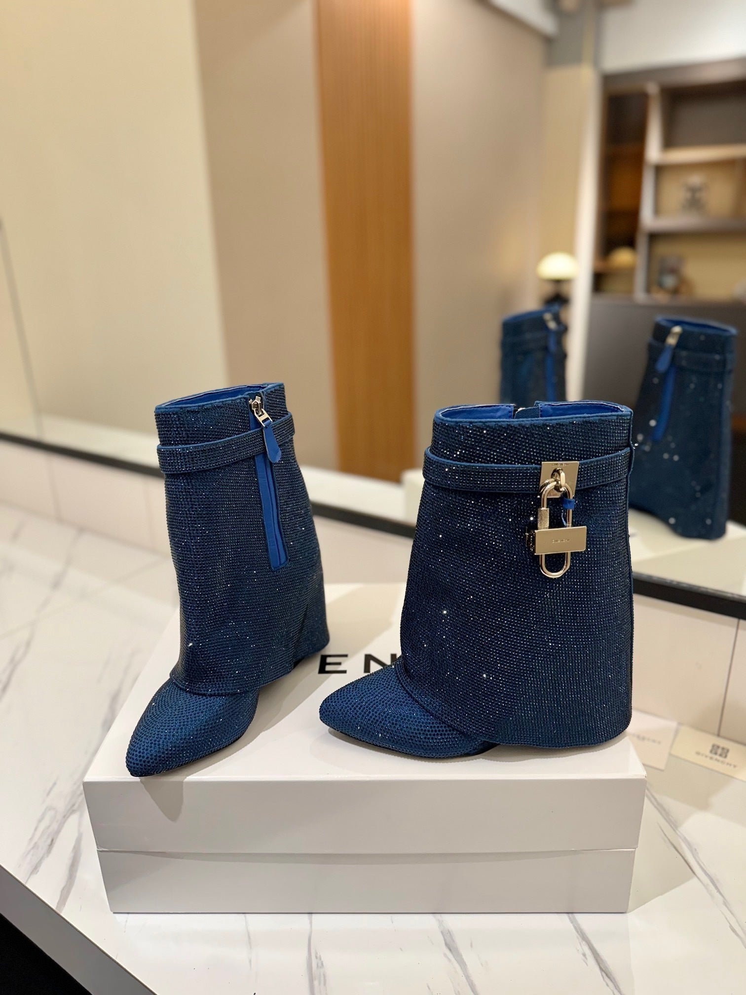 Crystal Shark Padlock Boots