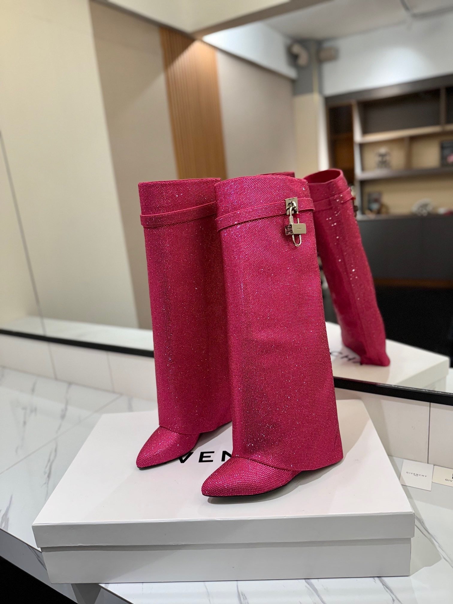 Crystal Shark Padlock Boots