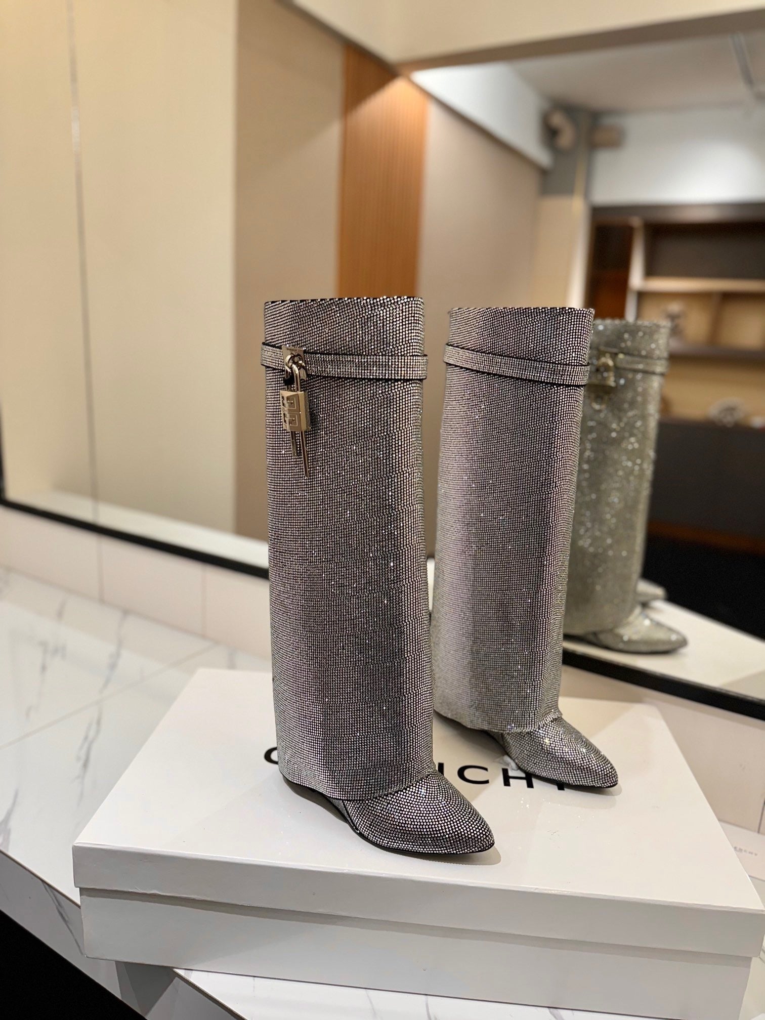 Crystal Shark Padlock Boots