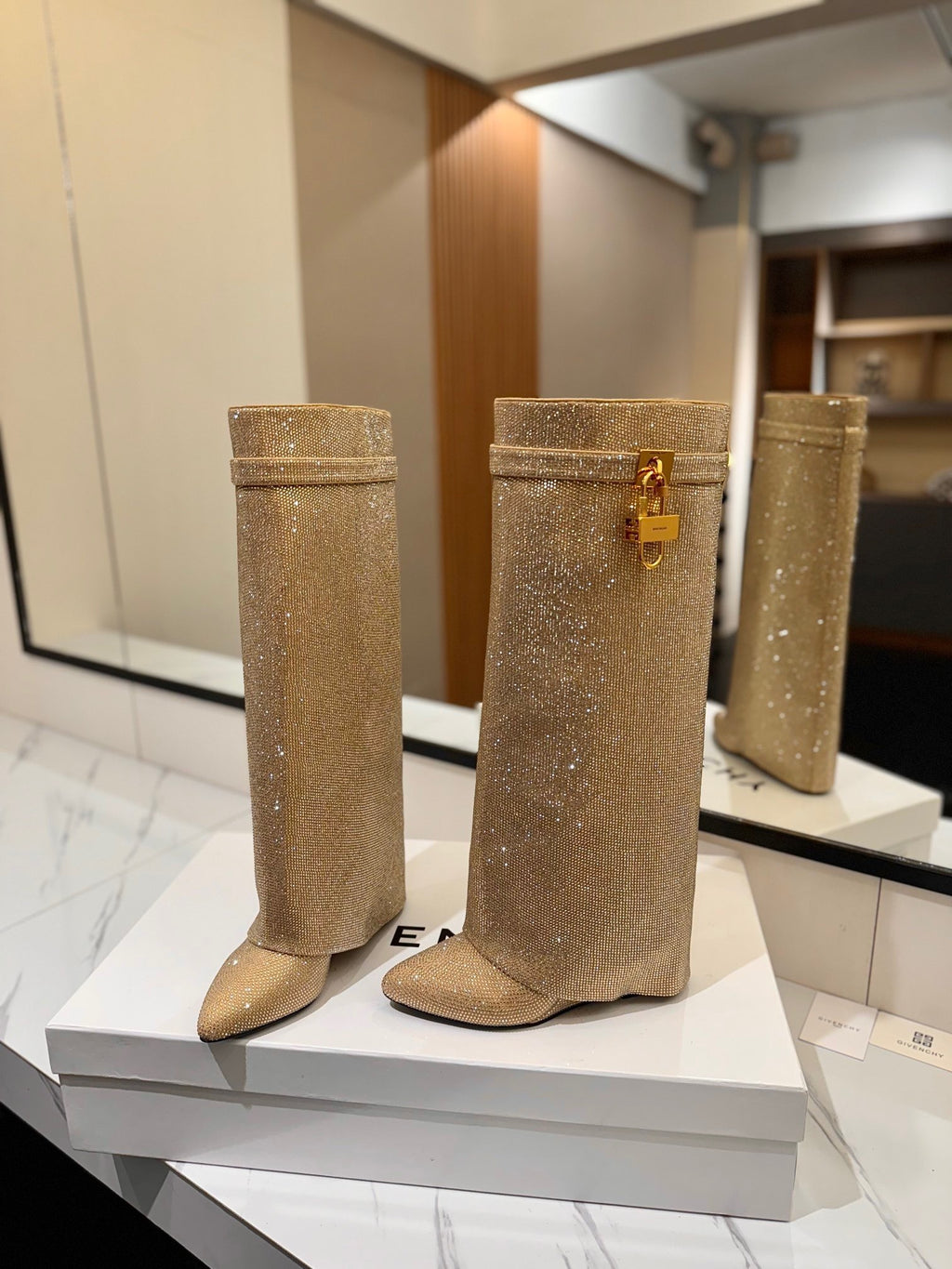 Crystal Shark Padlock Boots