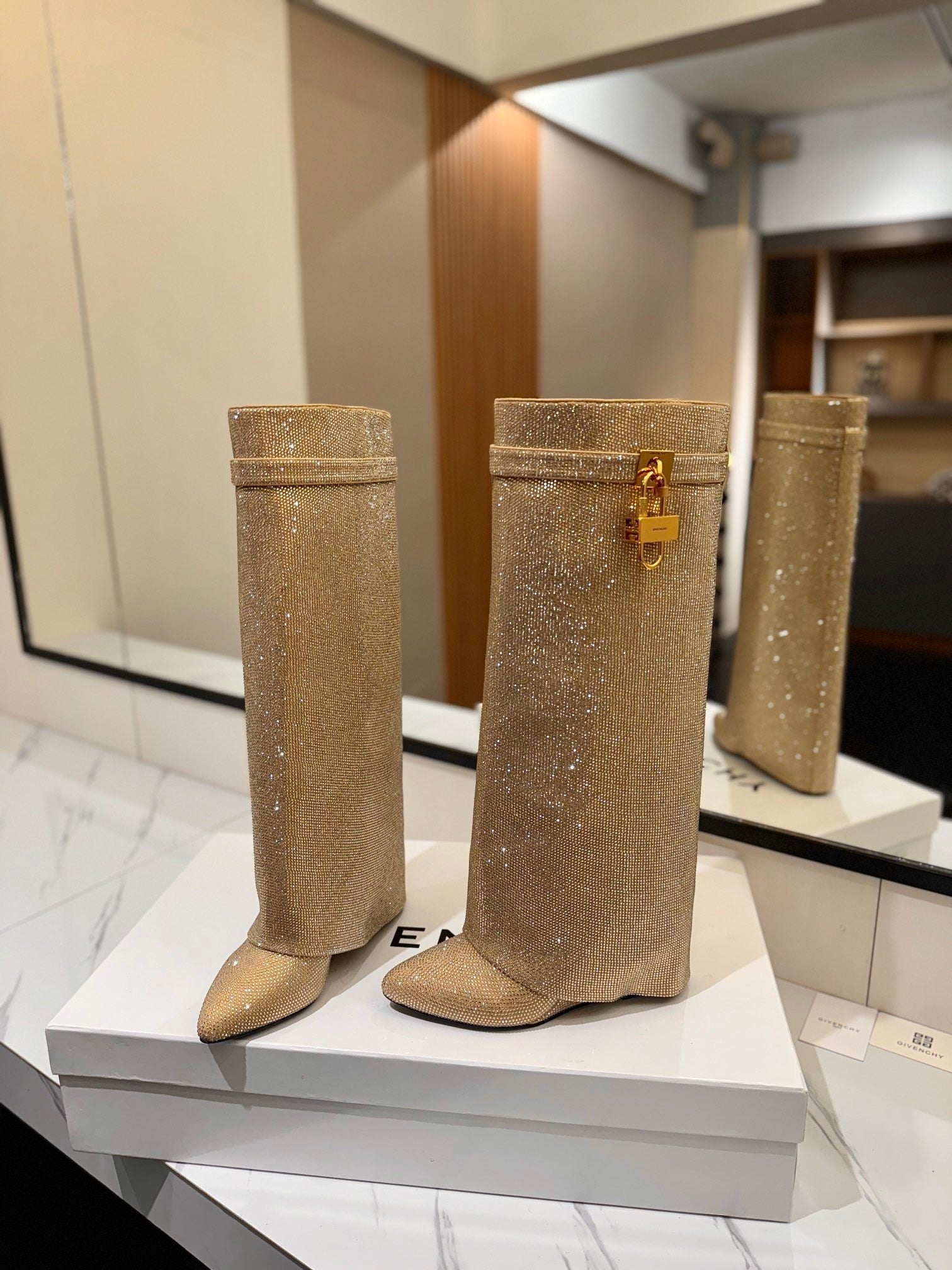 Crystal Shark Padlock Boots