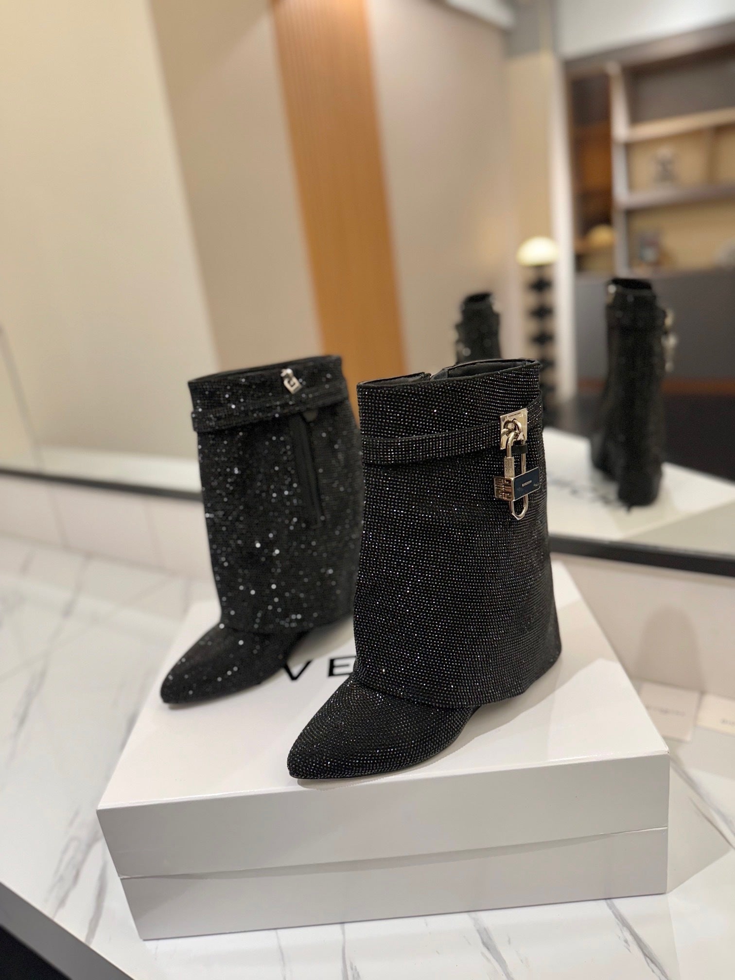 Crystal Shark Padlock Boots